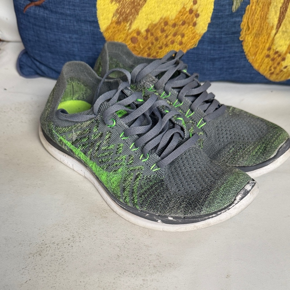 Gray and Green Athletic Shoes